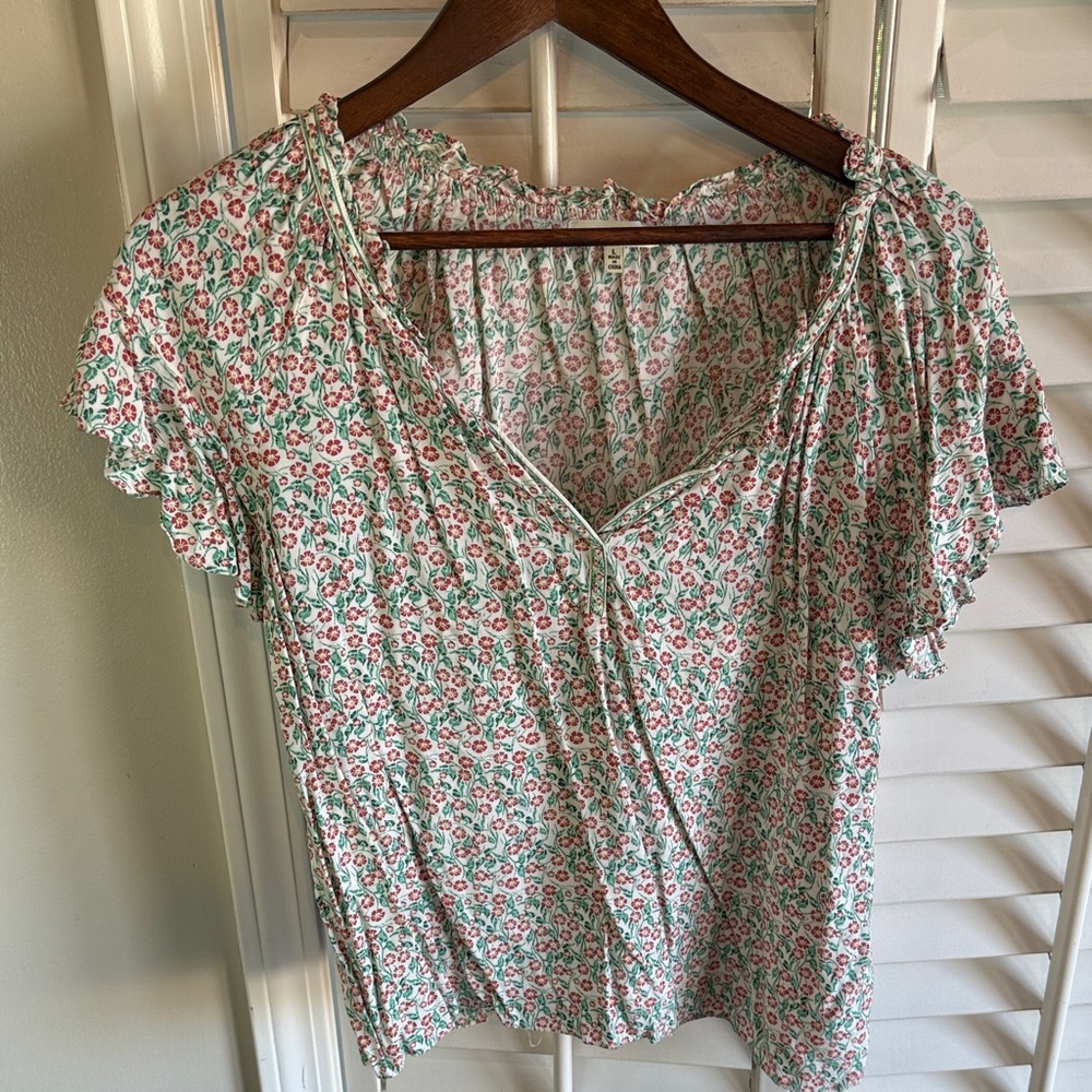 Max Studio Floral V-Neck Blouse - Red and Green
